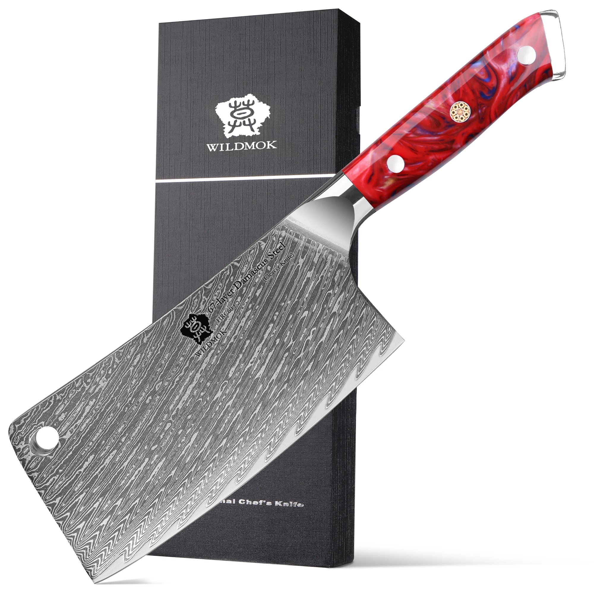 WILDMOK 6.5 Inch Kitchen Bone Chopper Cutter Knife 67 Layer Damascus VG10 Steel with Resin Handle