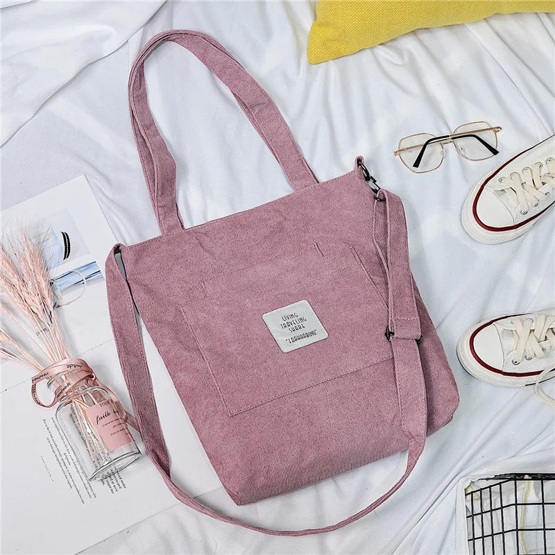 YIMYIK New Arrive Women's Shoulder Crossbody Tote Bag Logo Custom Women's Handbag Fashion Canvas Corduroy Bag