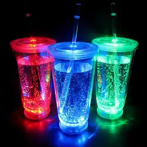 Hot Sale Led Water Bottle With Straw Light up Tumbler Plastic Cup Glow Drinking Bottle for Outdoors Party Events With Lid