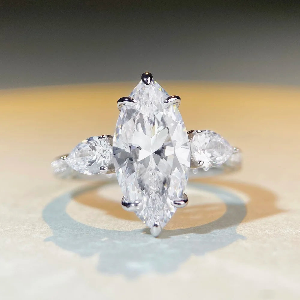 Fashion Fine Jewelry New Luxury Silver Sterling S925 5a White CZ Cubic Zirconia Marquise Cut Accessories Women Ladies Rings