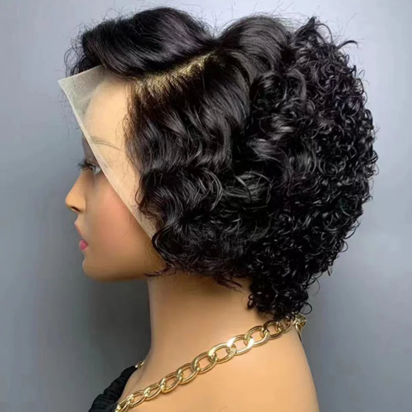 Vendor New Design for Summer Short Pixie Curl HD Lace Remy Human Hair Wig Perruque Pixie Cut HD Lace Front Wigs for Black Women