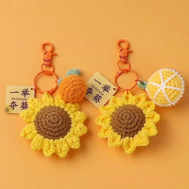 Popular Creative Cute Crochet Sunflower Orange Pendant Wholesale Woolen Knitted Plant Doll Daily Ornament Accessories for Gifts