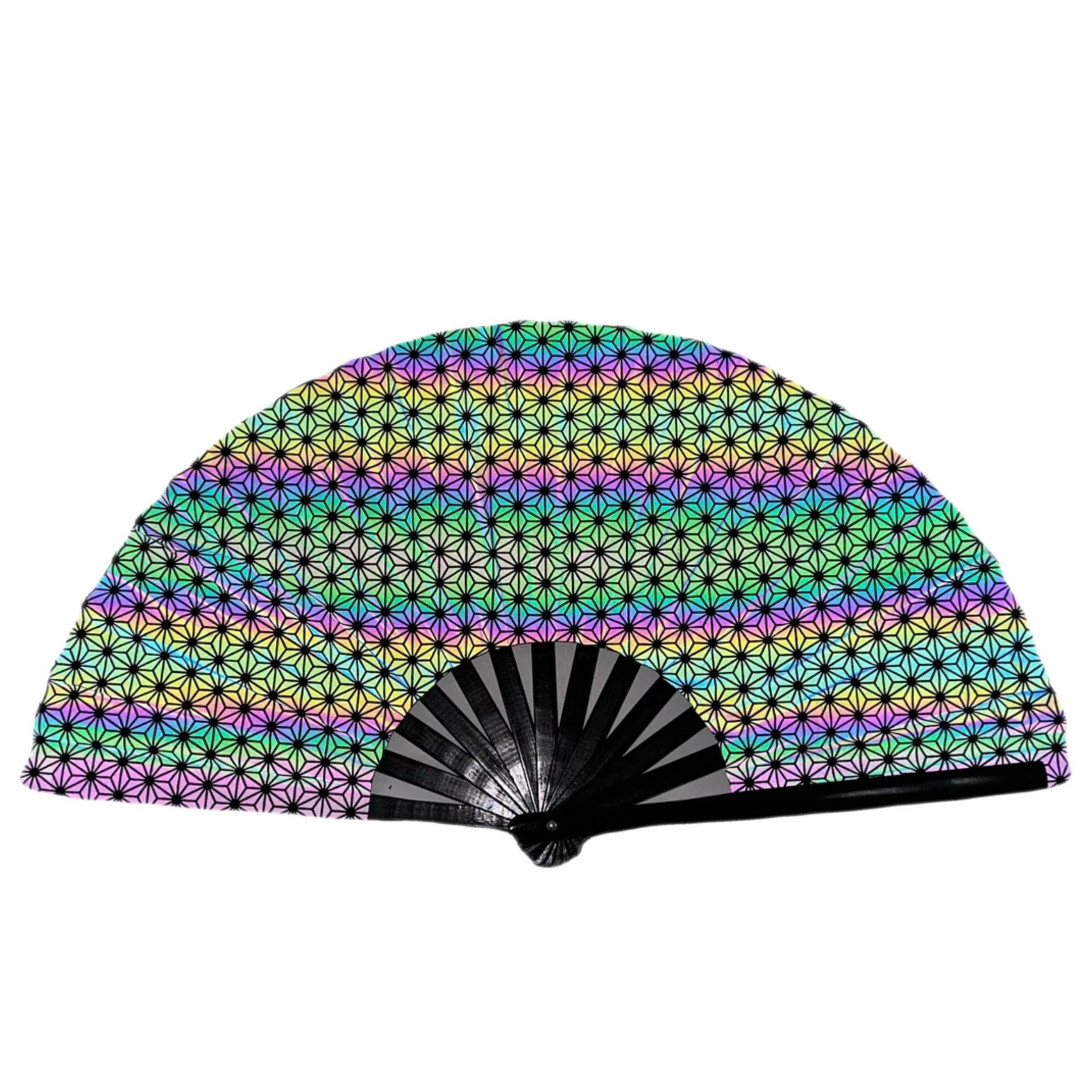 FAREA Hot Selling 13-inch Holographic Bamboo Hand Kung Fu Fan Flash Fantasy Reflective Hand Fan for Dancing Parties