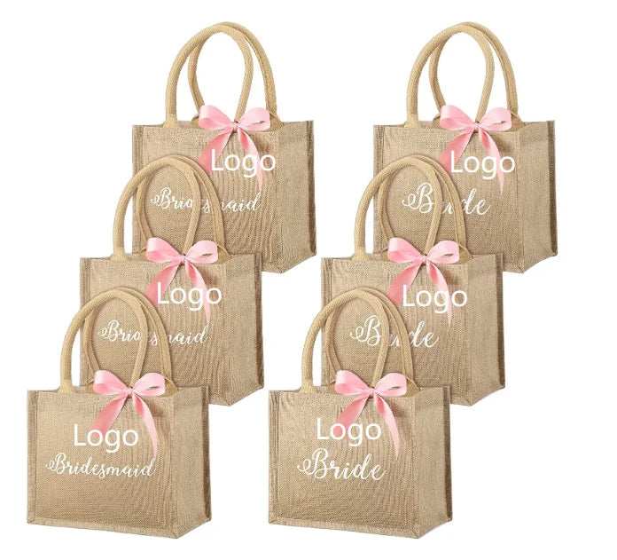 Factory Custom Wedding Bridesmaid Gift Jute Beach Bags Burlap Tote Bags with Handles MegaBDM