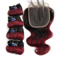 Wholesale Ombre Two Tone Color Short Length  Vendor Afro-B Body Wave Virgin Hair Bundle With Lace Closure