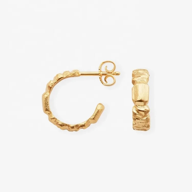 LOZRUNVE Minimalist Jewelry Custom Wholesale 925 Sterling Silver Gold Plated Vermeil Hammered Loop Open Hoop Earring