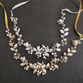 SLBRIDAL Handmade 3 Colors Alloy Leaf Freshwater Pearls Bridal Hair Accessories Wedding Headband Hair Vine Women Jewelry
