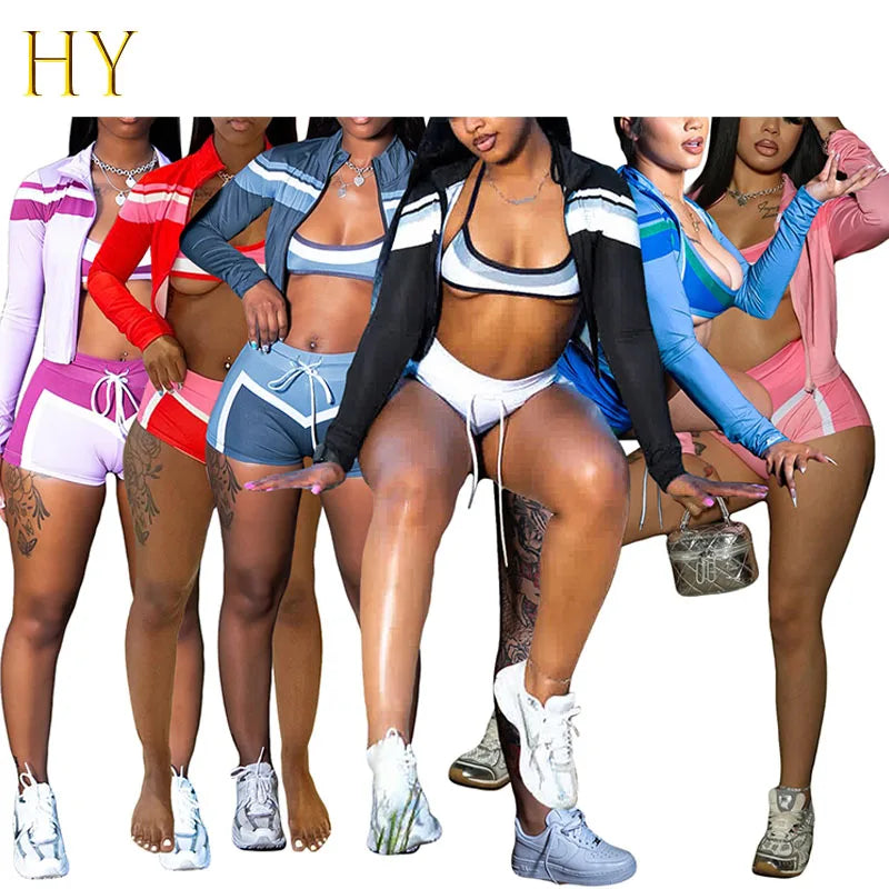 Women's Custom Logo 3-Piece Activewear Set Breathable Four-Way Stretch Gym Yoga Daily Casual Sportswear Short for Workouts