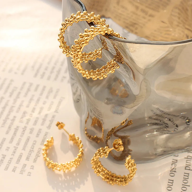 American Ins Cold Wind Woven Mesh Line Design Luxury Kawaii Earrings Waterproof Stainless Steel Women's Earrings Jewelry