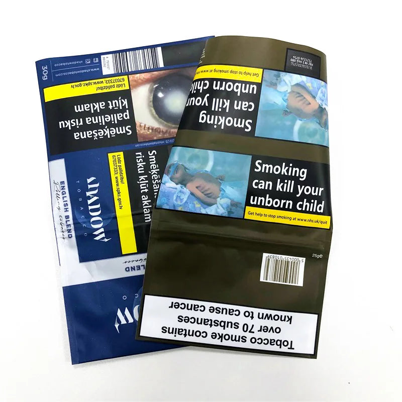 Empty 25g 50g 3 Side Seal Rolling Tobacco Packaging Pouches Zip Lock Plastic Wholesale Smell Proof Mylar Tobacco Pouches
