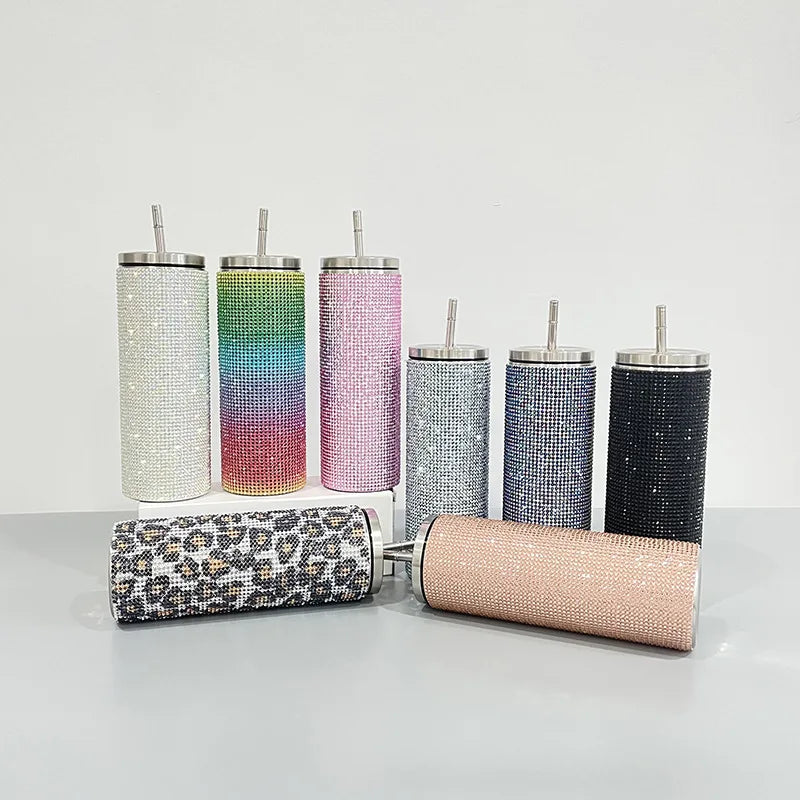 Stainless Steel Water Bottle Diamond Bling Rhinestone Coffee Mug Travel Insulated Tumbler