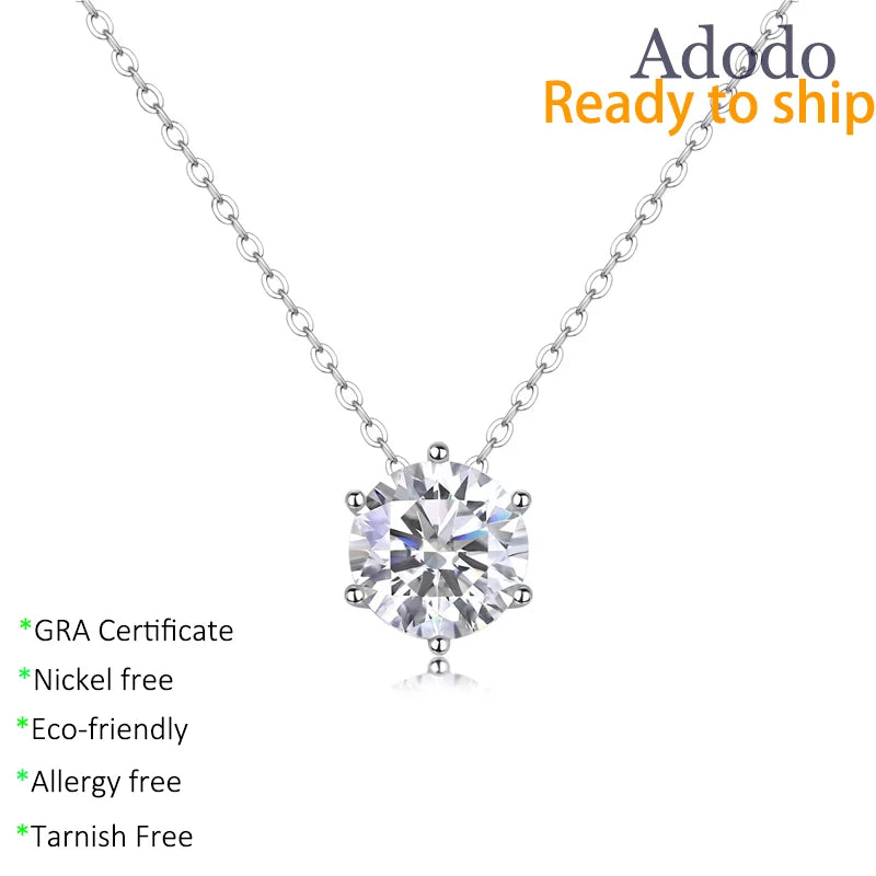 Six Claw Simple 1ct 2ct 3ct VVS1 Jewellery Wholesale Moissanite Jewelry Necklace for Girls S925 Silver Jewelry for Women