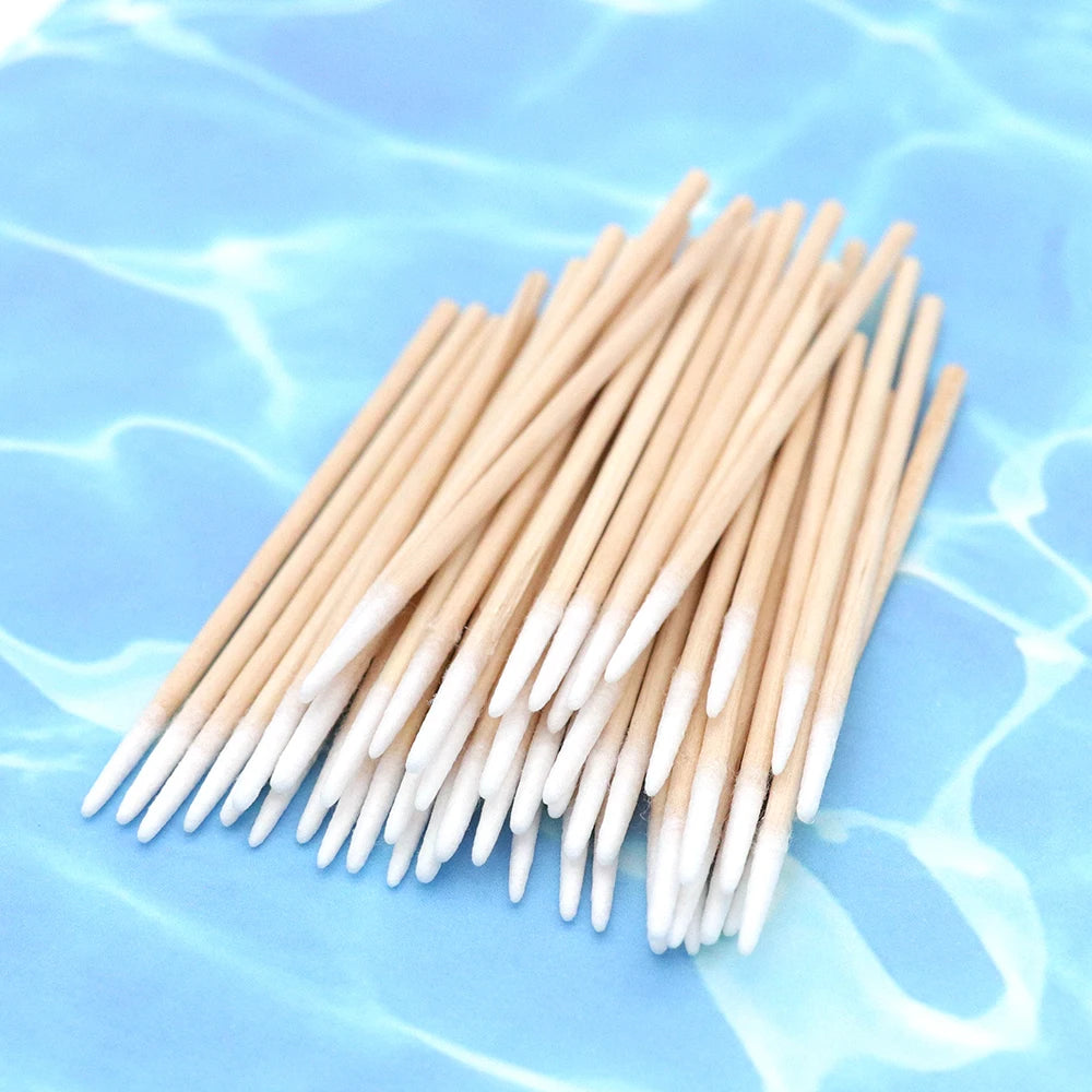 100pcs 7mm Ultra-small Wood Cotton Swab Lint Free Micro Brushes Women Make up Tool Eyelash Extension Glue Removing Tools