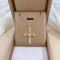 Fashion Shining Gold Plating Stainless Steel Crystal Diamond Cross Pendant Necklace for Women Girls Engagement Jewelry