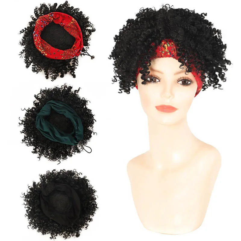 New Arrival Short American Style African Fashion Women's Headband Wig Fluffy Roll Handmade From Silk and Polyester Small Size
