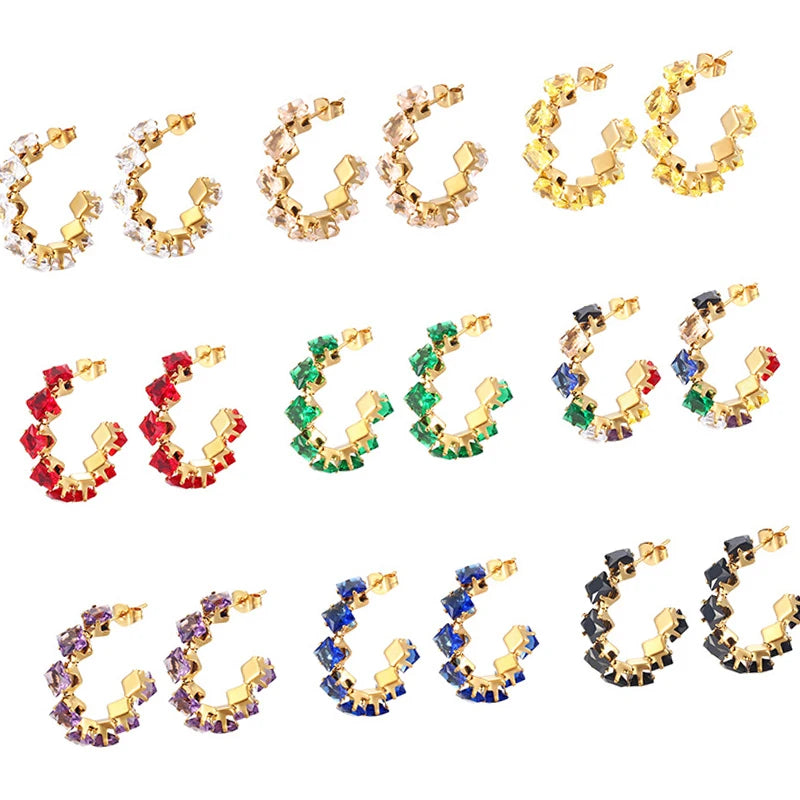 DAIHE Fashion Jewelry Crystal Rhinestone Earring Jewelry Women Hoop Stainless Steel 18k Gold Plated Earrings