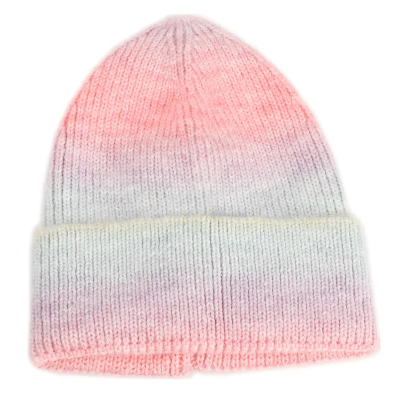 Colorful Gradient Warm Beanie for Women Girls Knitted Winter Beanies with Fashionable Tie-Dye Design for Outdoor Sports Travel