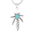 New Arrival Tarnish Free Jewelry Stainless Steel Leaf Turquoise Pendant Necklace with 3D Effect