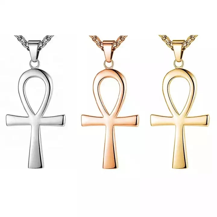 SC Stainless Steel Gold Plated Ankh Necklace Ankh Cross Necklace Ancient Egyptian Faith Cross Pendant Necklace for Women Men