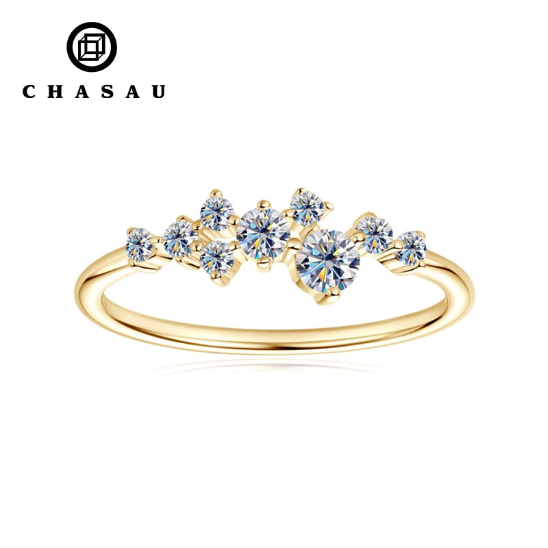 Classic Shinny Fine Jewelry 14K Gold Plated 925 Sterling Silver Moissanite Wedding Bands Cluster Ring for Women MegaBDM