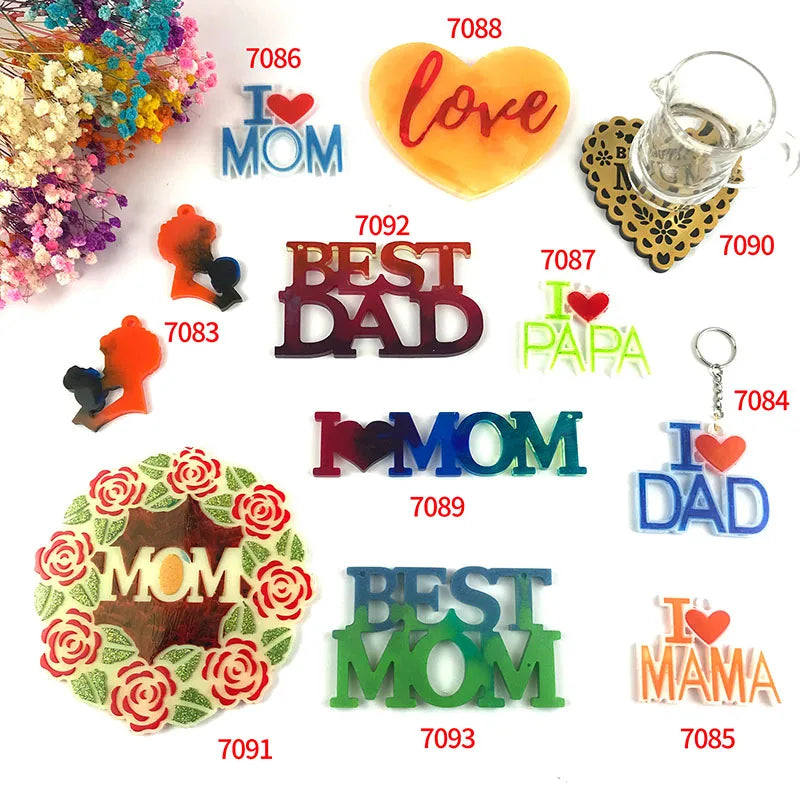 Early Riser DIY DAD MOM PAPA MAMA Heart Keychain Epoxy Resin Silicone Mold Backpack Coaster Jewelry Pendant Mirrors Moulds