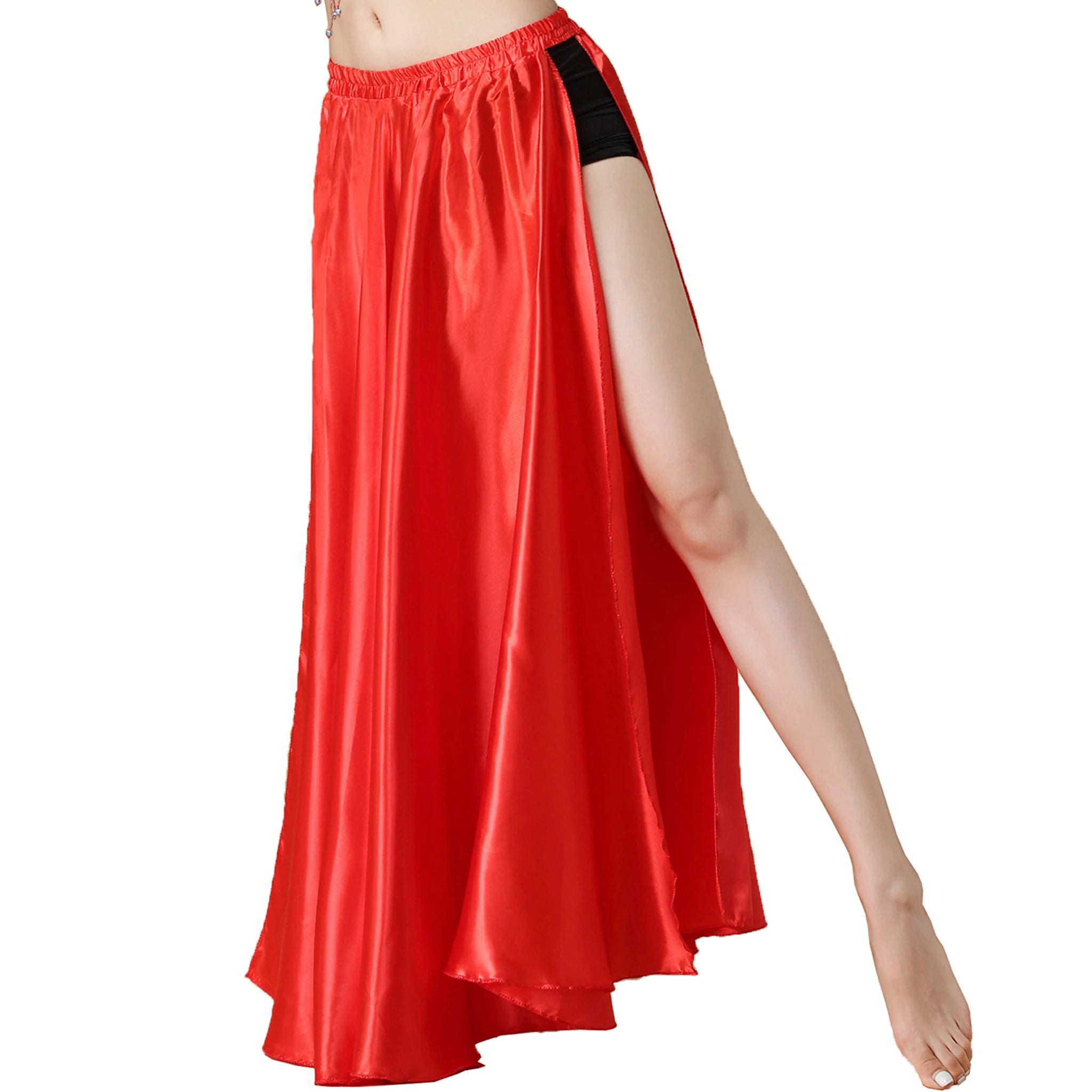 Belly Dance Skirt Tribal Two Side Slit Skirt Women Stage Dance Maxi Satin Skirts