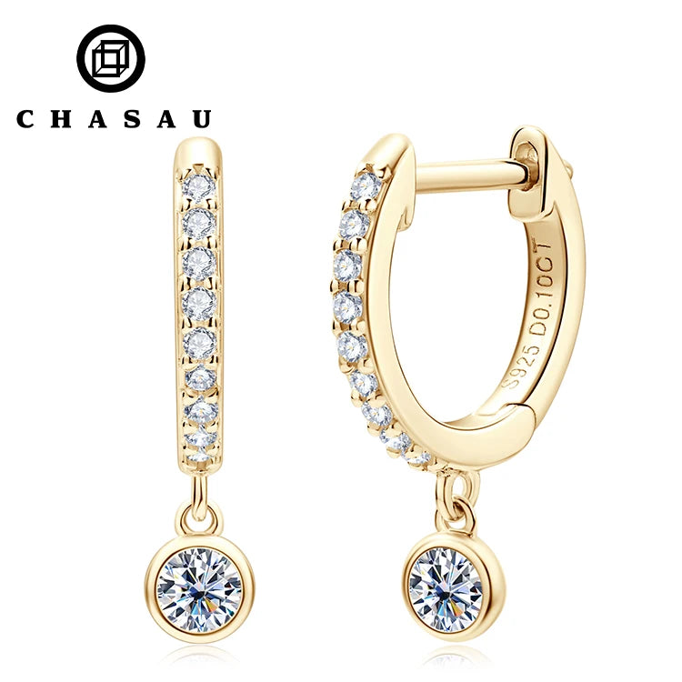 Latest Design Promotional 3mm 0.1CT Moissanite 925 Sterling Silver Ladies Bezel Setting Drop Earrings