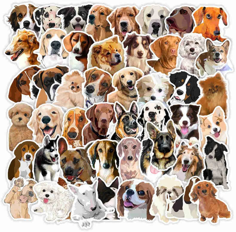 50Pcs Cartoon Pet Dog Corgi Pug Cute Decorative Sticker for Bottle Wall Laptop Car Waterproof PVC Dog Decor Stickers