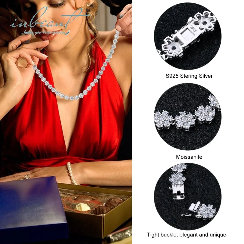 Silver 925 Original Total 10 Carat Brilliant Cut Diamond Test Past D Color Moissanite Sunflower Tennis Necklace Fine Jewelry