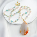 New Fashion Beautiful Elegant Irregular Morganite Rhinestone Hematite Beads Short Necklace Agate Drop Pendant Necklace