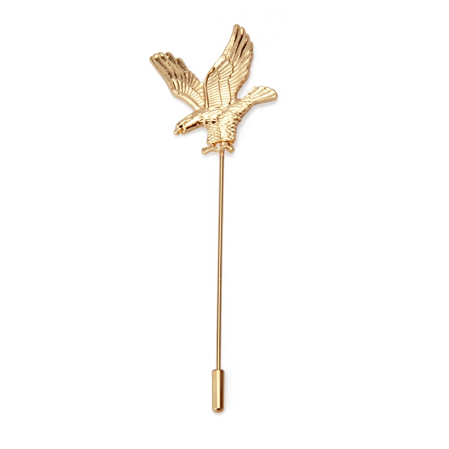 Daili Gold Eagle Head Brooch Delicately Engraved Handmade Lapel Pin Brooch Long Lapel Pins for Unisex