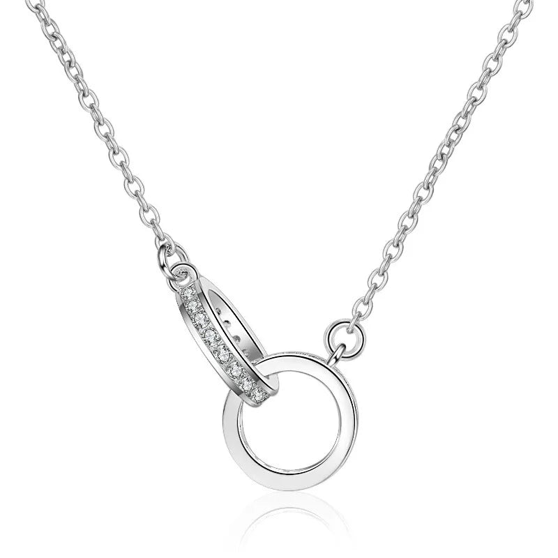 S925 Sterling Silver Fashion Interlocking Men Necklace Rose Gold Double Ring Couple Necklace Diamond Choker Necklaces for Women
