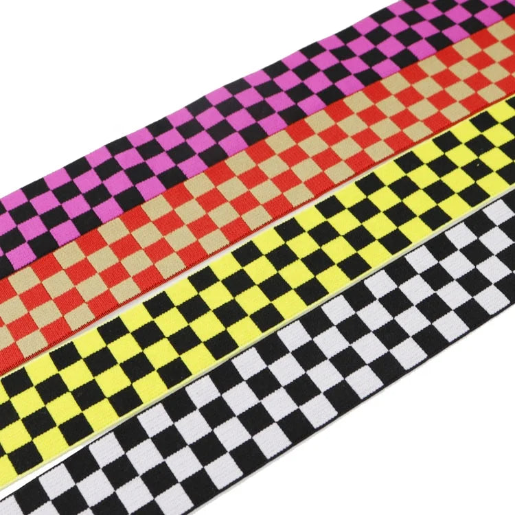 Jacquard Elastic Band with Checked Pattern Custom Nylon Spandex Webbing for Clothing Sofa Accessories Roll Packed Sustainability