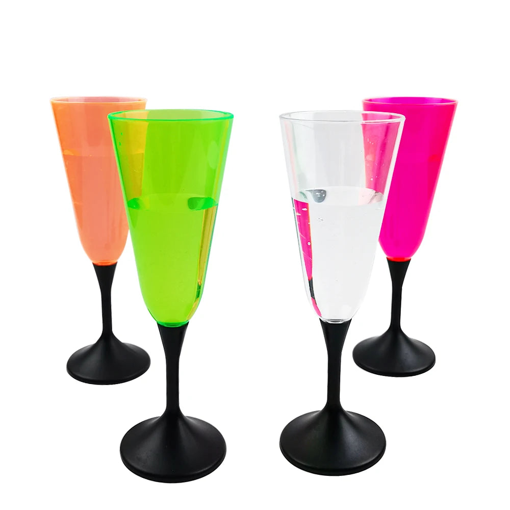 Custom Printing Logo LED Light up 7 Oz Plastic Acrylic Reusable Party Champagne Glasses Black Stem