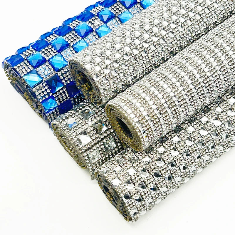 Flatback Hot Fix Rhinestone Sheet Glass 8mm Square Glass Crystal Diamond Applique Trim Mesh for Clothes Home Car Decoration