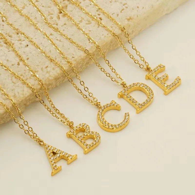 New Style Alphabet Necklace Personality Gold Plated Zircon Crystal Inlaid Letter Initials Individual 26 Letter Pendant Necklace