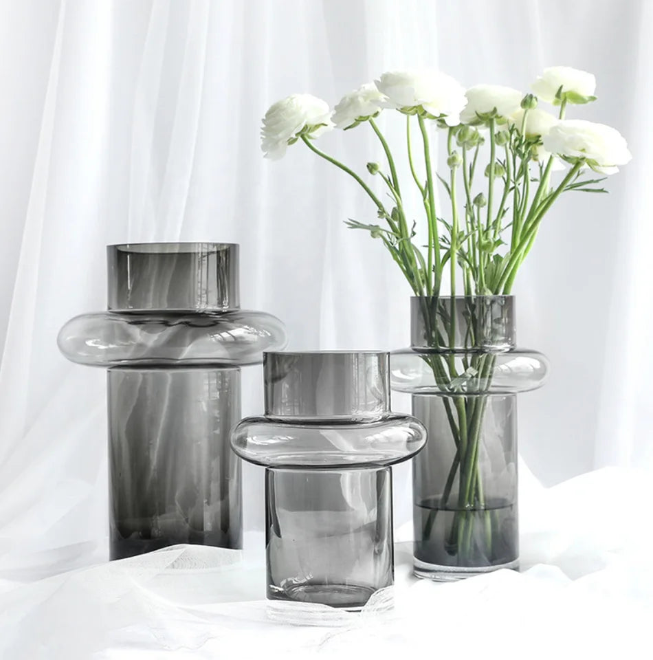 DwaxHome Nordic Minimalist American Modern Geometric Wide Mouth Combination Transparent Glass Cheap Tabletop Vase Model DXVE27