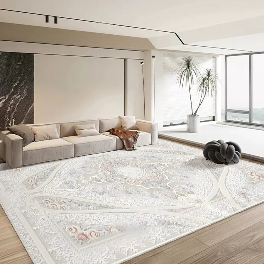Luxury Faux Cashmere Velvet Machine Made Large Area Rugs for Living Room with Anti-Slip Backing PET Friendly Stain Resistant