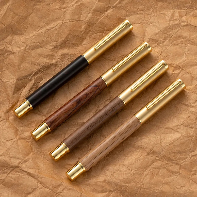 Luxury 0.5mm Smooth Rolling Ball Point Pen Custom Logo Metal Black Wood Copper for Gift Signatures