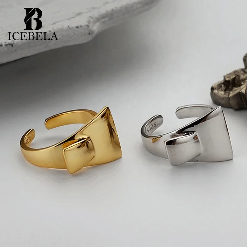 ICEBELA Jewelry Smooth Band Ring Not Fade Niche Designer S925 Silver Opening Asymmetrical Female Ring