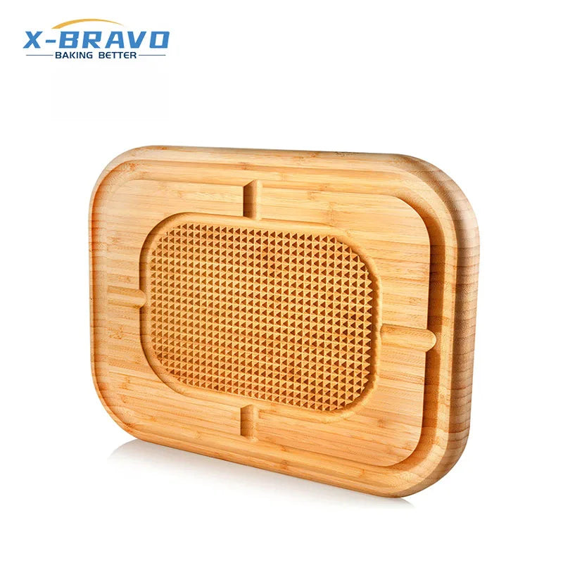 Carved Cutting Board Heavy Duty Steak Butcher Block with Deep Slot Kitchen Wood Reversible Thick Tray Pointed