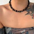 2024 Dazan New 18k Gold Plated Tarnish Free Stainless Steel Boho Indian Black Agate Bead Chain Ot Necklace Gypsy Dancer Jewelry