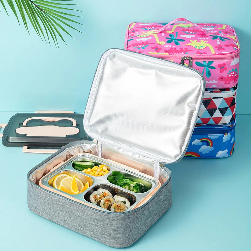 Portable Black 600D Insulated Waterproof Shoulder Lunch Bag for Men Women Adults-Reusable for Office & School Use