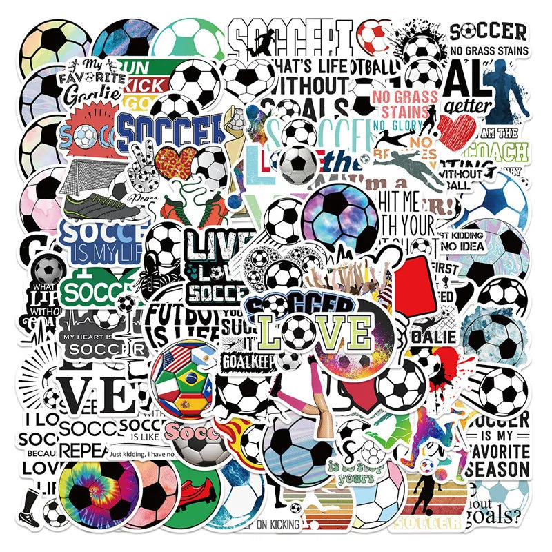 Cool Vinyl Soccer Stickers 100pcs Football Cartoon Decals for Adults Kids Teens-Water Bottle Laptop Car Guitar Decor