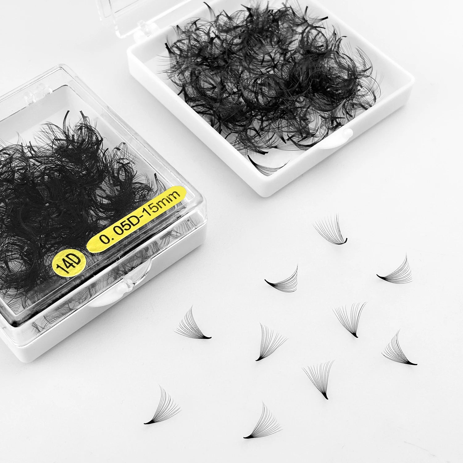 Abonnie 8D 12D 14D Long Stem Loose Lash Trays Pointy Base Pro Made Eyelash Extensions Narrow Mink Promade Lash Extension Fans