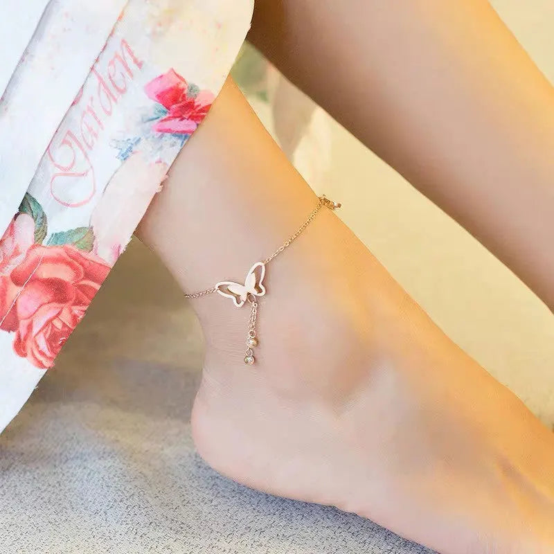 New Style Stainless Steel Butterfly Bohemia Crystal Anklets for Women Beach Barefoot Sandals Bracelet Ankle