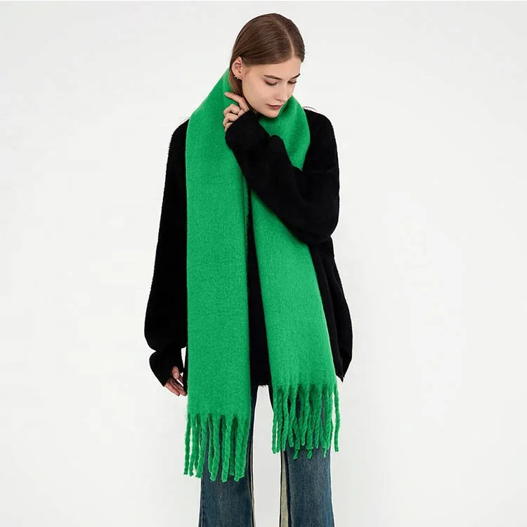 Stylish Winter Warm Women Fluffy Solid Color Scarf Woven Blank Chunky Scarfs and Shawls