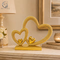Dot Bead Intertwined Double Heart Resin Airbrushed Statue Golden Hearts Wedding Valentine's Day Tabletop Luxury Home Decor MegaBDM