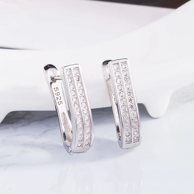 New Luxury 925 Sterling Silver Fashion Simple Double Layers Zircon U Shape Hoop Earrings for Women