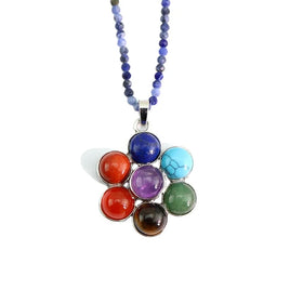 NN1151 Fashion Yoga 7 Chakra Healing Crystal Stone Flower Pendant Necklace for Women